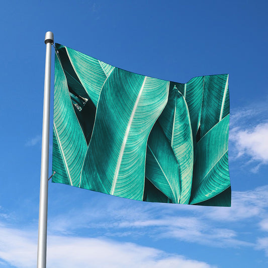 Turquoise Banana Leaf Print Polyester Flag