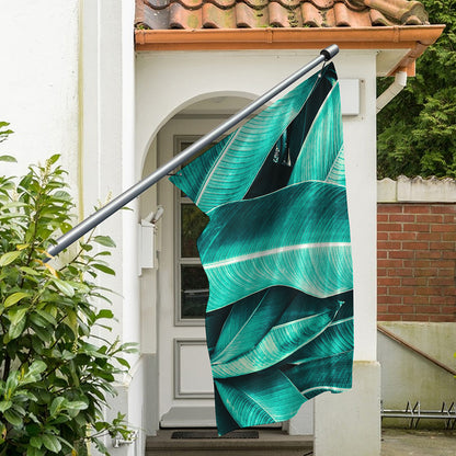 Turquoise Banana Leaf Print Polyester Flag