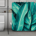 Turquoise Banana Leaf Print Polyester Shower Curtain