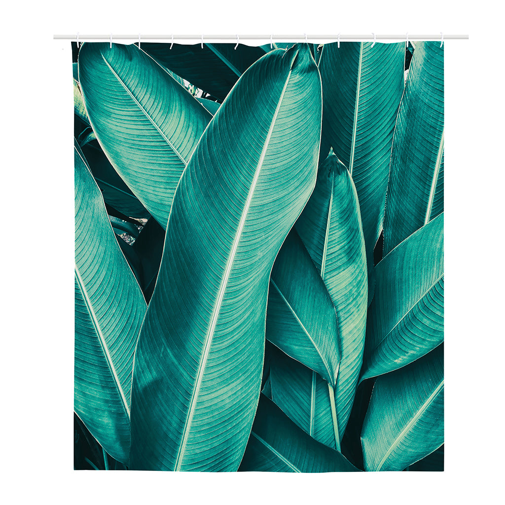 Turquoise Banana Leaf Print Polyester Shower Curtain