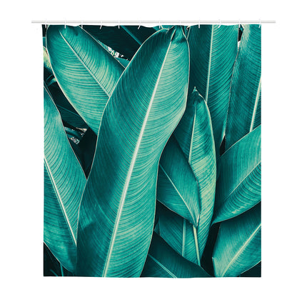 Turquoise Banana Leaf Print Polyester Shower Curtain