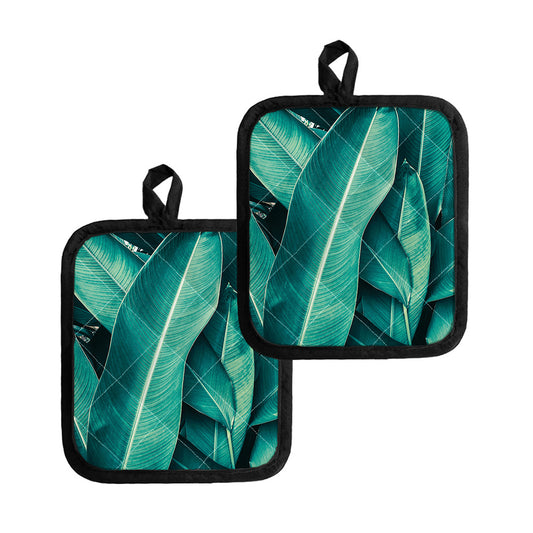 Turquoise Banana Leaf Print Pot Holders