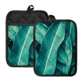 Turquoise Banana Leaf Print Pot Holders With Pocket