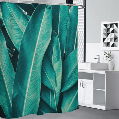 Turquoise Banana Leaf Print Premium Shower Curtain