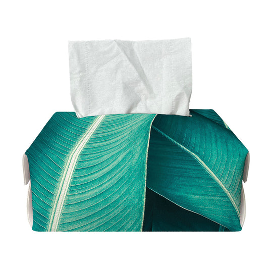Turquoise Banana Leaf Print Rectangle Tissue Box Cover