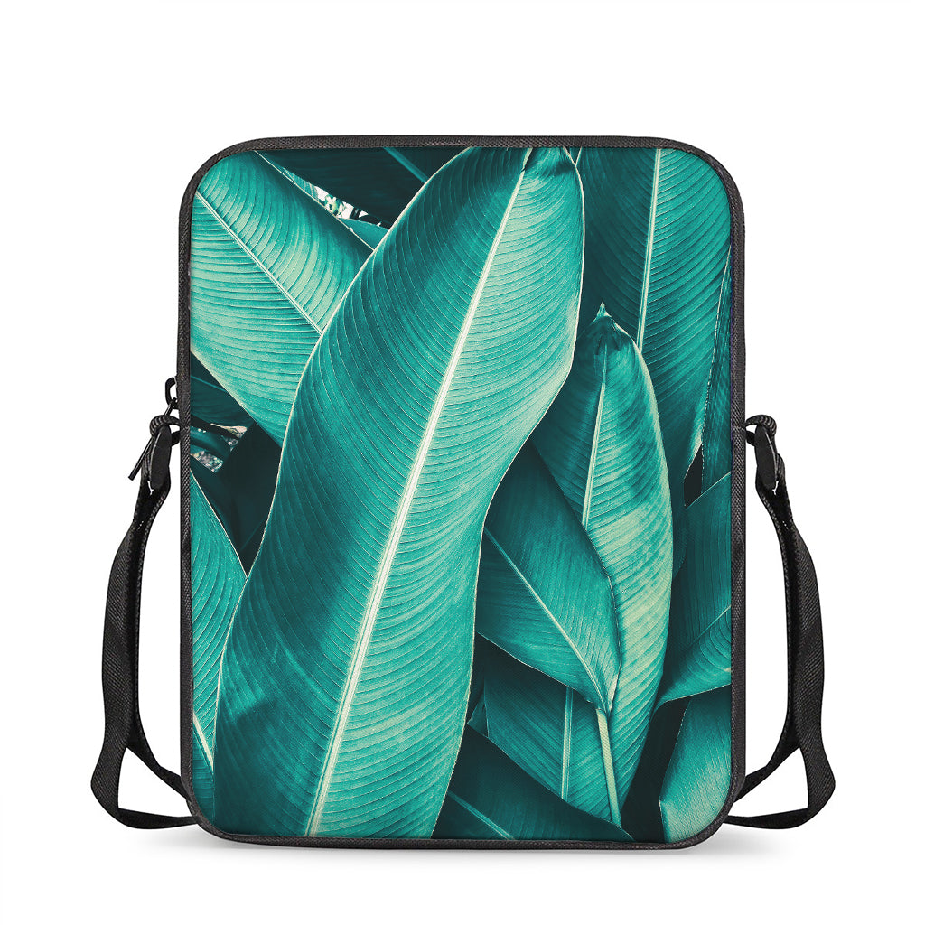 Turquoise Banana Leaf Print Rectangular Crossbody Bag