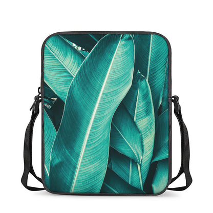 Turquoise Banana Leaf Print Rectangular Crossbody Bag