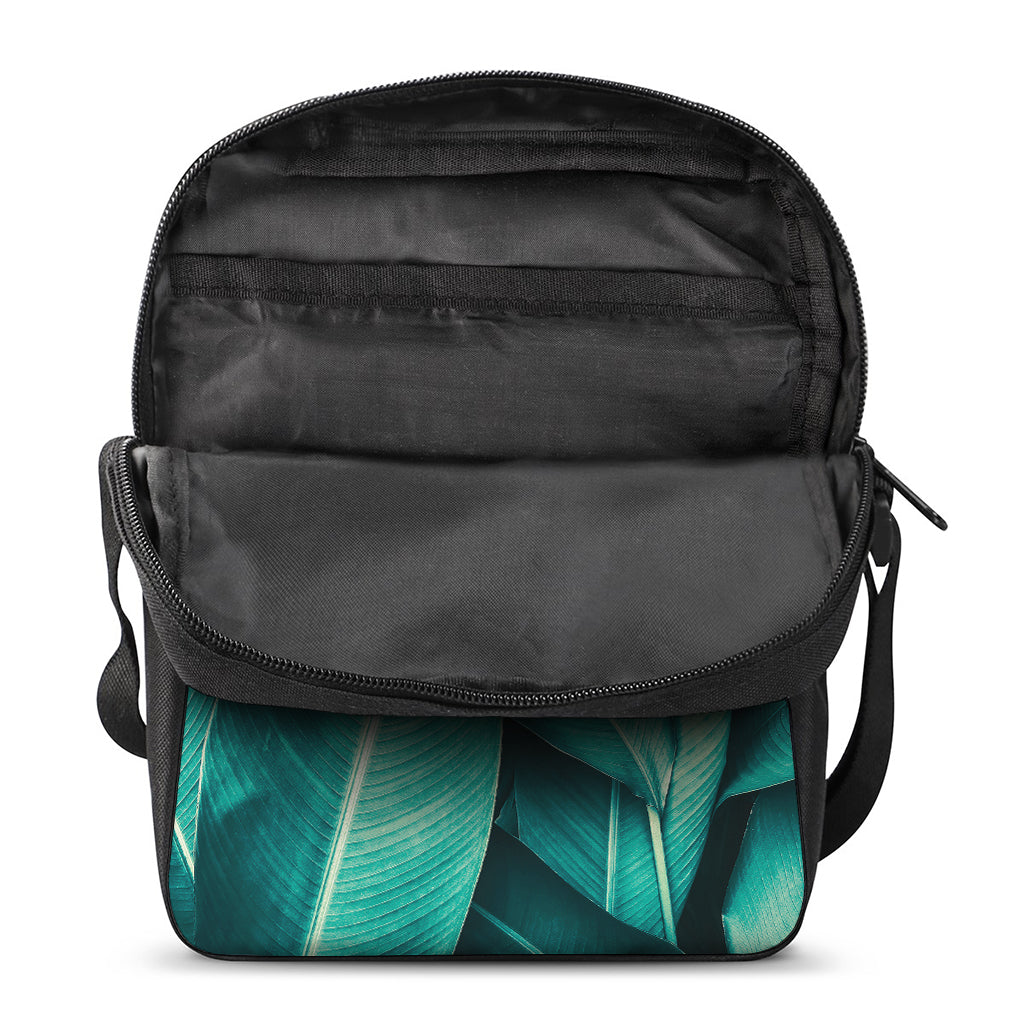 Turquoise Banana Leaf Print Rectangular Crossbody Bag
