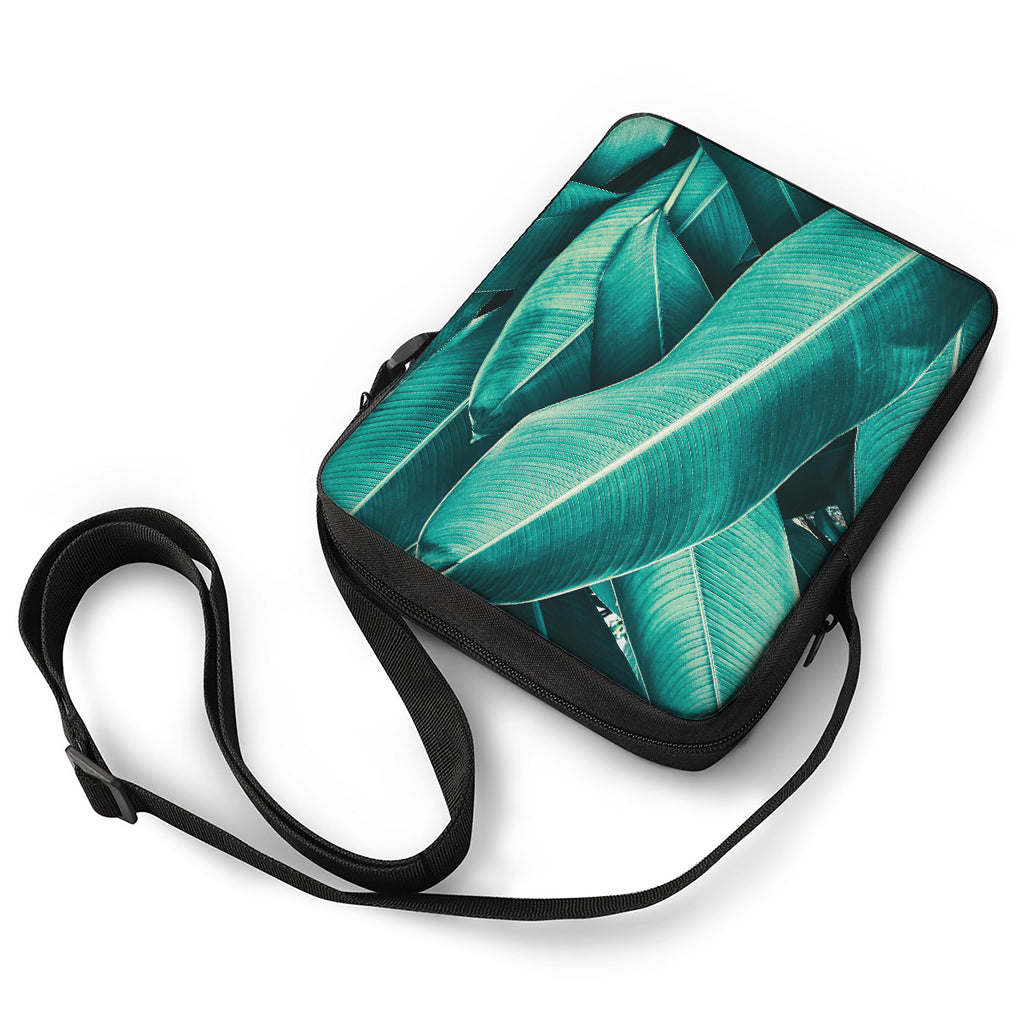 Turquoise Banana Leaf Print Rectangular Crossbody Bag