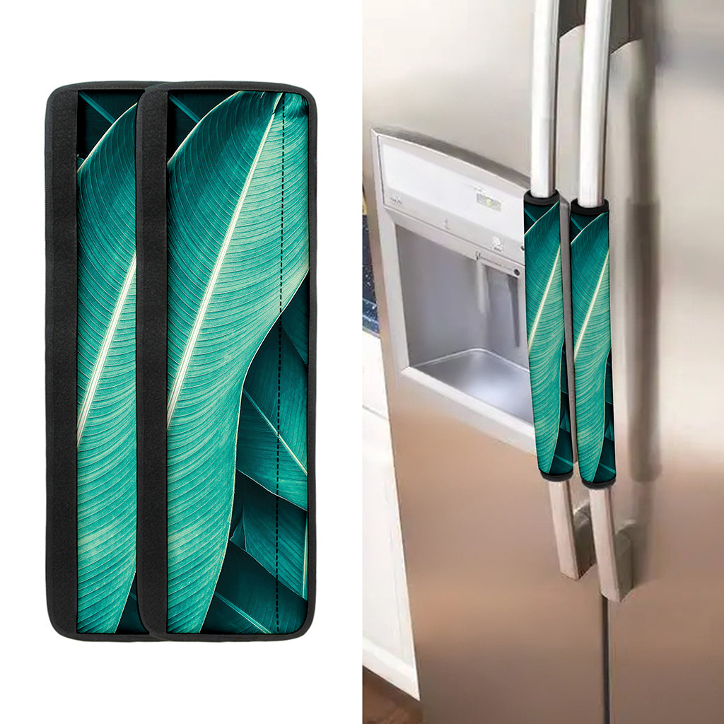 Turquoise Banana Leaf Print Refrigerator Handle Covers