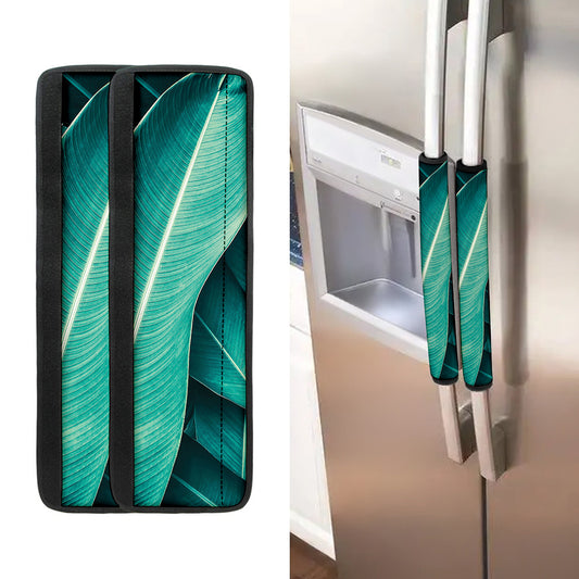 Turquoise Banana Leaf Print Refrigerator Handle Covers