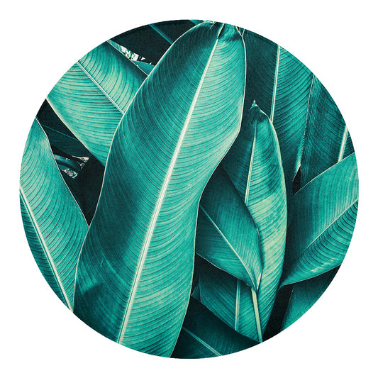 Turquoise Banana Leaf Print Round Blanket
