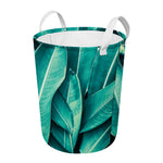 Turquoise Banana Leaf Print Round Laundry Basket