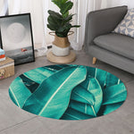 Turquoise Banana Leaf Print Round Rug