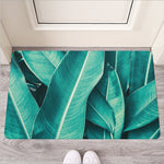 Turquoise Banana Leaf Print Rubber Doormat