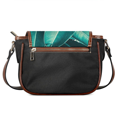 Turquoise Banana Leaf Print Saddle Bag