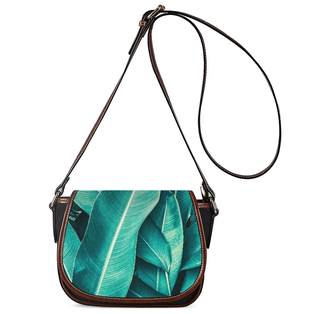 Turquoise Banana Leaf Print Saddle Bag