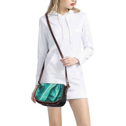 Turquoise Banana Leaf Print Saddle Bag