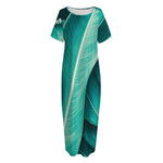 Turquoise Banana Leaf Print Short Sleeve Long Nightdress
