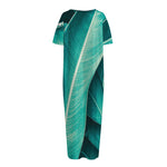 Turquoise Banana Leaf Print Short Sleeve Long Nightdress