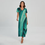 Turquoise Banana Leaf Print Short Sleeve Maxi Dress