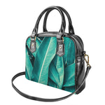 Turquoise Banana Leaf Print Shoulder Handbag
