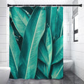 Turquoise Banana Leaf Print Shower Curtain