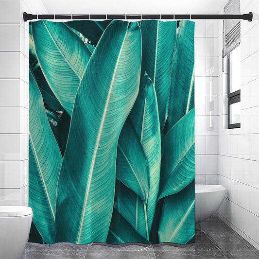 Turquoise Banana Leaf Print Shower Curtain