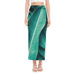 Turquoise Banana Leaf Print Side Slit Maxi Skirt