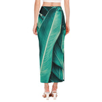 Turquoise Banana Leaf Print Side Slit Maxi Skirt
