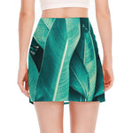 Turquoise Banana Leaf Print Side Slit Mini Skirt