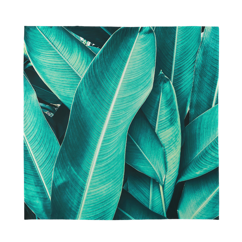 Turquoise Banana Leaf Print Silk Bandana