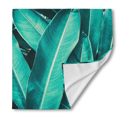 Turquoise Banana Leaf Print Silk Bandana
