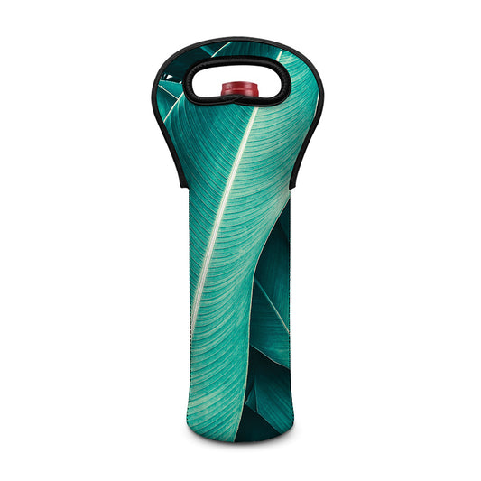 Turquoise Banana Leaf Print Single Neoprene Wine Tote