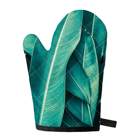 Turquoise Banana Leaf Print Single Oven Mitt