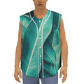 Turquoise Banana Leaf Print Sleeveless Baseball Jersey