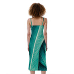 Turquoise Banana Leaf Print Slim Fit Midi Cami Dress