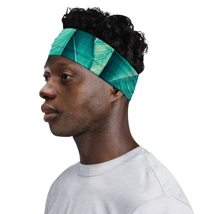 Turquoise Banana Leaf Print Sports Headband