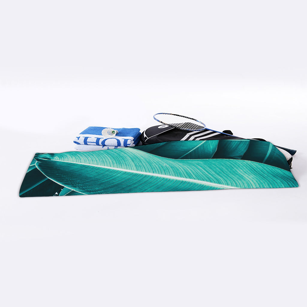 Turquoise Banana Leaf Print Sports Towel
