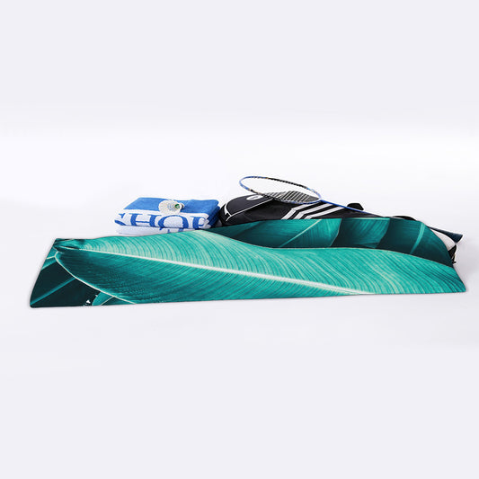 Turquoise Banana Leaf Print Sports Towel
