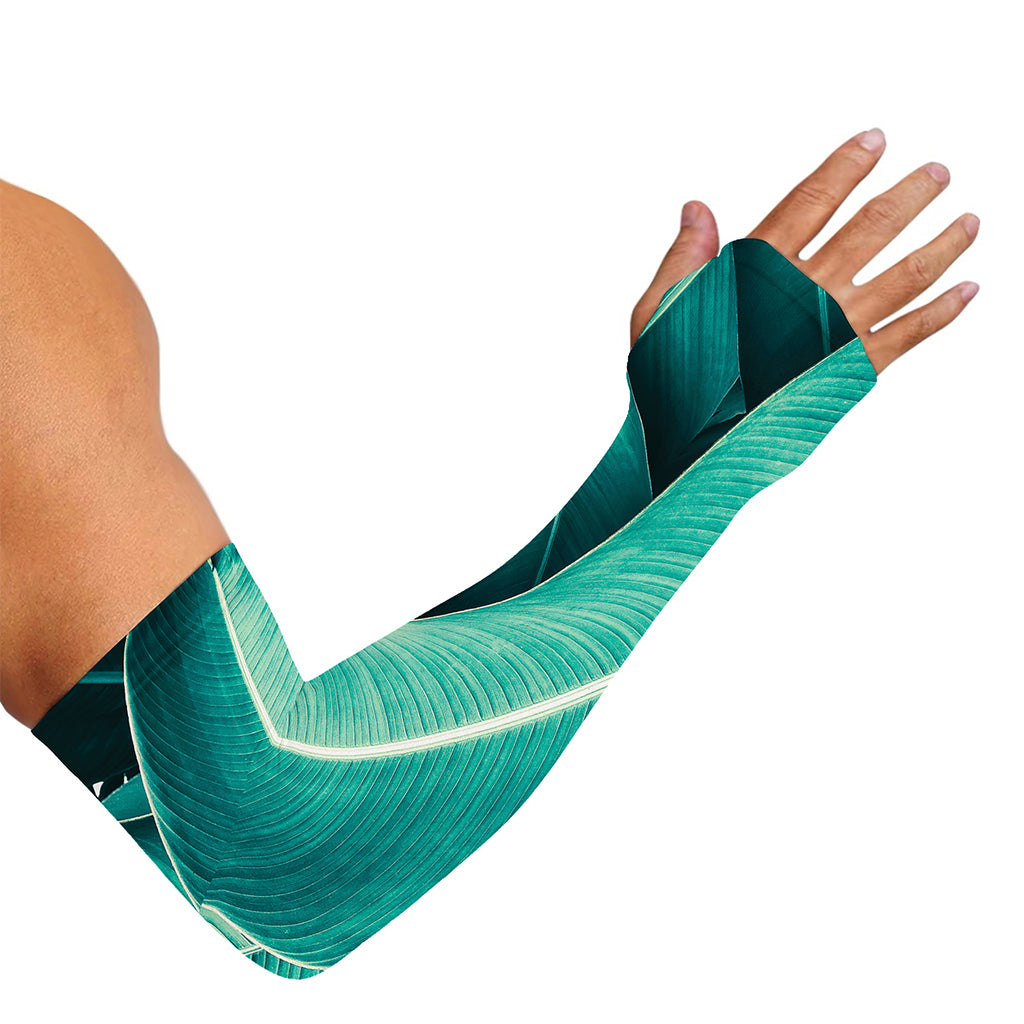 Turquoise Banana Leaf Print Sun Protection Arm Sleeves