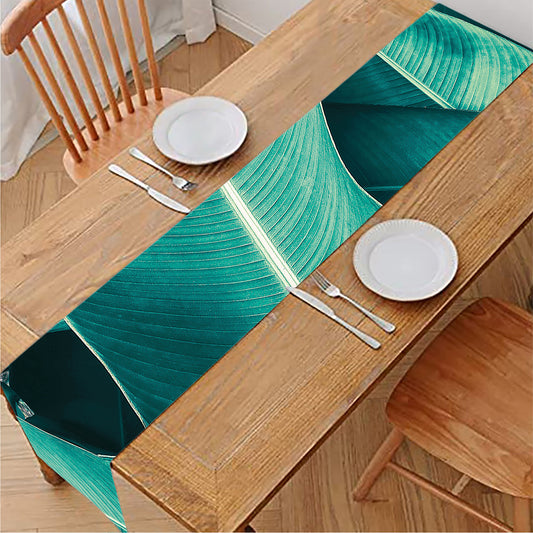 Turquoise Banana Leaf Print Table Runner