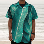 Turquoise Banana Leaf Print Textured Short Sleeve Shirt