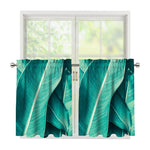 Turquoise Banana Leaf Print Tier Curtains