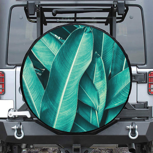 Turquoise Banana Leaf Print Tire Cover