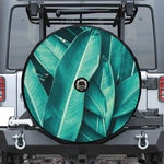 Turquoise Banana Leaf Print Tire Cover With Camera Hole