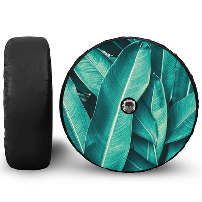 Turquoise Banana Leaf Print Tire Cover With Camera Hole
