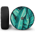 Turquoise Banana Leaf Print Tire Cover With Camera Hole