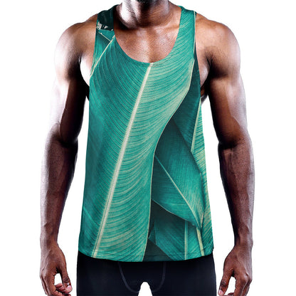 Turquoise Banana Leaf Print Training Tank Top