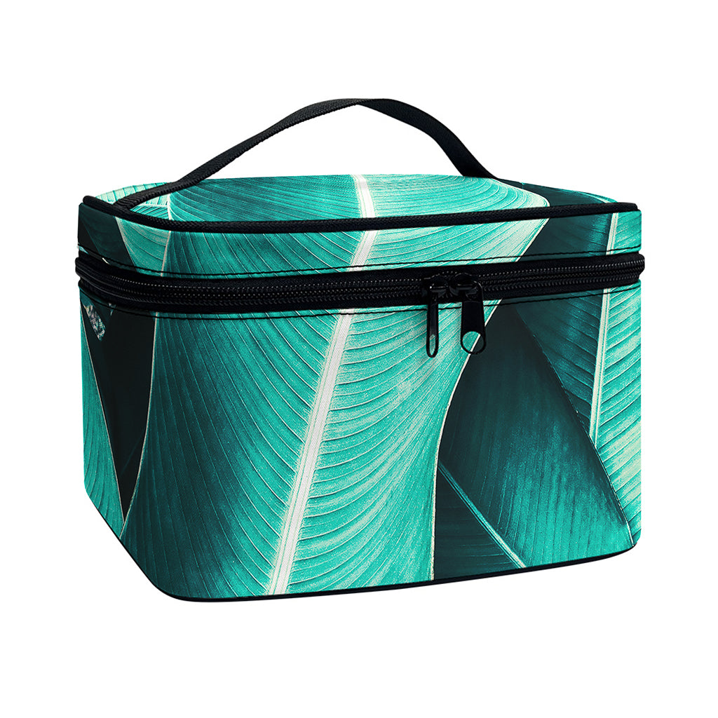 Turquoise Banana Leaf Print Travel Makeup Bag